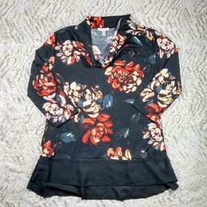 ROZ & ALI Black w/Red Floral Cowl Tunic